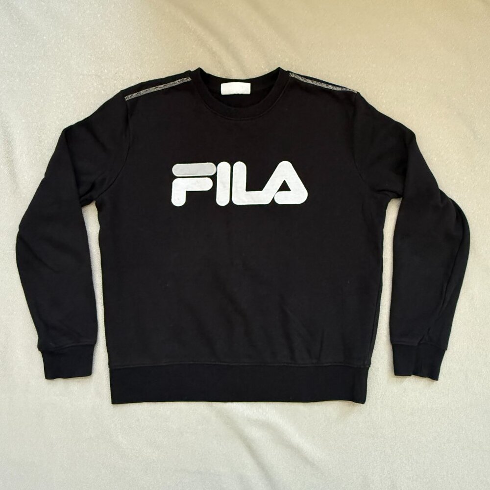 FILA Women's Heritage French Terry Crewneck Sweatshirt Black Size Medium
